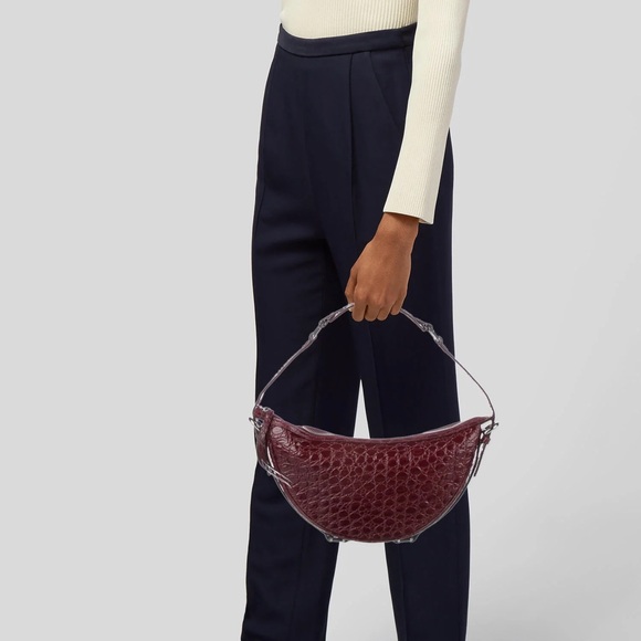 By Far Gib Shoulder Bag Wine Circular Croco Embossed Leather EUC - Picture 14 of 15